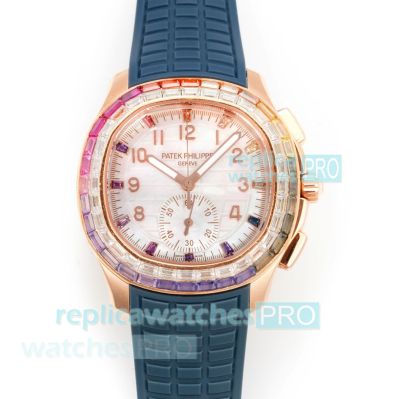 Swiss Patek Philippe V2 Aquanaut Luce 7968 Rainbow MOP Dial Blue Rubber Strap Clone Watch 